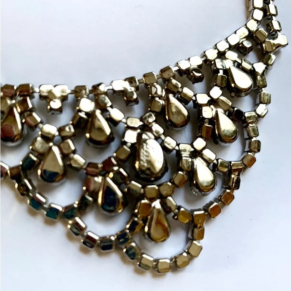VTG Orignal by Robert Crystal Rhinestone Bib Choker  Necklace Rhodium Rare - Picture 7 of 11